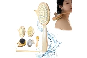 HOUSN Spazzola Schiena Doccia,Spazzola Schiena Doccia Manico Lungo,Spazzola Corpo A Secco Setole Naturali,Set Da 6 Pezzi Con Massaggiatore, Spazzola Per I Pietra Pomice, Spazzola Per La Pulizia Del Viso