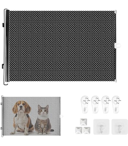 Cancelletto Retrattile Per Cani Extra Largo – 155 Pollici (13 Piedi) – Con Aste Di Supporto – Grigio – Per Grandi Aperture, Interni/Esterni - 5