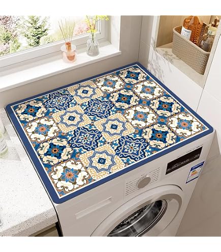 Tapis Protection Machine à Laver Antidérapant - Motif Marguerite, 60x60 Cm, Absorbant, Séchage Rapide
