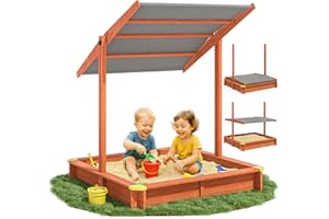SPIELWERK® Bac à Sable en Bois Sami 120x120cm Tapis de Sol Toit réglable Protection UV 50+ Jeu pour Enfants extérieur Jardin