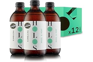 HOLOS Premium Kombucha Basil & Mint 12 x 330ml Bottles | Authentic Small-Batch Kombucha, Low-Sugar & unpasteurised, Hand-Crafted, All-Natural Ingredients