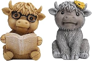 ‎MIKILOV mikilov Schottisches Hochlandrind Skulptur, Statue 2 Stück Set, Harz Skulptur Dekoration für Haus, Terrasse, Schreibtisch, als Geschenk für Familie, Freunde, Weihnachten, Geburtstag (3)