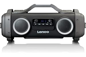 Lenco 810023 spr-200 boombox — protección contra salpicaduras — bluetooth 5.0 — radio fm — tws — eq — 50w rms — batería incorporada de 4400 mah — usb — micro sd — 3,5 mm — negro