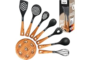 ‎STONELINE STONELINE Back to Nature 8-teiliges Küchenhelfer Set, Holzoptik, drehbarer Ständer, Kochbesteck für antihaftbeschichtes Koch- und Backgeschirr, stylisches Küchen Zubehör