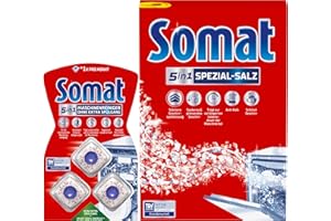 ‎SOMAT Somat 5in1 Spülmaschinen Reinigungs-Set – Spezialsalz 1,2 kg + Duo Maschinenreiniger 3 Tabs – Kraftvoll gegen Kalk, Fett & Gerüche – Für alle Spülmaschinen geeignet