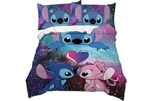 BJPERFMS Copripiumino Stitch Letto Singolo-Doppio, Piumone Stitch Letto Singolo-Doppio, Copripiumino Singolo Stitch, Lilo e Stitch Completo Letto Singolo-Doppio, 135x200cm Trapunta Stitch Letto+75x50cm Federa