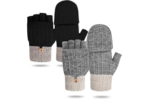 JUSTAY SOWARM Gants Chauds D'hiver Pour Femmes Mitaines En Tricot Convertibles Bouton Doux Gants Demi-Doigts Pour La Conduite Dactylographie Ski Hommes Et Femmes 2 Paires