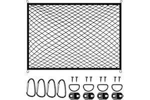 GTGOOG Gepäcknetz Elastisches Kofferraumnetz Heckklappennetz 80 x 60 cm Autogepäcknetz mit 4 Haken, 4 Stahlkarabinerhaken und 4 Zugschlaufen Passend für die Meisten Automodelle