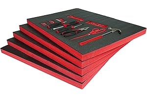 X-Foam Customizable Toolbox & Equipment Insert with Stencil – Cut-to-Fit Protective Tool Liner (600mm X 420mm X 30mm - Red - 5 Sheets) Kaizen Draw Organizer Foam Sheet