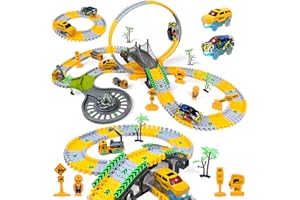 PATEMZON Circuit Voiture Enfant, Piste de Course de Construction, avec Voitures Electriques, Ensemble de Circuit Flexible, Ingénierie Jouets, Educatif Cadeau pour 3 4 5 6 Ans Garçons Filles