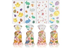 BELSVOR 100 Pièces Sachet Biscuit Pâques, 100 PCS Sachets Biscuits Pâques et 200 Rubans dorés, Sacs à Biscuits de Pâques pour Conserver des Bonbons/Biscuits/Chocolat/Biscuits/Noix, Sachets Biscuits