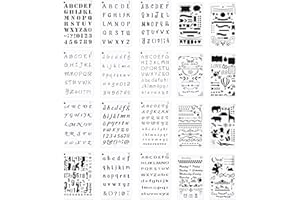 Meetory 20 Pezzi Stencil Lettere e Numeri con Stencil per Pittura, Stencil Riutilizzabili Diario Stencil in Plastica Formato A5, Stencil Bambini per Scrapbooking/Disegno/Graffiti/Scrittura/Decorazione