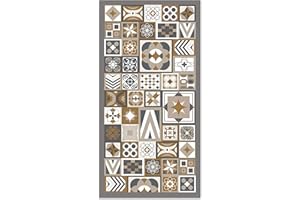 Panorama Alfombra Vinílica Estilo Hidráulica Color Naranja 60 x 110 cm - Alfombra Cocina Vinilo - Alfombra Salón Antideslizante, Antihongos e Ignífuga - Alfombras Grandes - Alfombras PVC