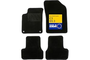 DBS – Tapis de Voiture - sur Mesure pour Citroën/DS C3 / DS3 (11/2009-07/2019) – Antidérapants avec Clips de Fixation – 4 Tapis Auto Avant/arrière – Moquette Noire
