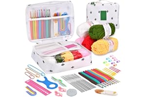 QUPZZE 58pcs Crochet Hooks Set Crochet Kits for Beginners Adults Knitting Kit Includes Ergonomic Metal Crochet Hooks 0.6mm to 6mm, Accessories Tools for Beginners Adults Sister Gift Knitting Tools with Case
