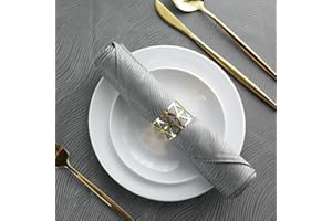 SPRICA Jacquard Napkin Set of 4 Solid Color Heavy Weight Soft Napkins, Machine Washable, Grey