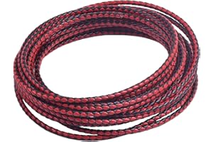 KONMAY 4,5 m lang, 3,0 mm, rund, schwarz und rot, echtes geflochtenes Lederband, Bolo-Lederband