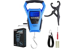 RUNCL Wasserdichte Angelwaage mit Lippengreifer, elektrische Fischwaage mit 101,6 cm Lineal, LB/OZ/kg, großer Griff, Speicherung, digitale tragbare Hängewaage für Gepäck, Fische