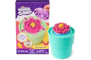Kinetic Sand, SquishBlossom Blooming Flower with 227g Neon Yellow and Pink Play Sand, Pot and Moulds, Gifts for Mum and Kids, Arts and Crafts Sensory Toys