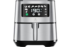 ‎KESSER KESSER® XXL 5.5 Litre Stainless Steel Hot Air Fryer | Includes Bread Baking Basket | 1700W Fryer Airfryer | Touch Display | 8 Programs | No Oil | Oven Hot Air Grill | Fat-Free, Silver