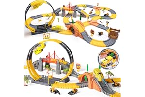 OR OR TU Circuit Voiture Enfant 342Pièces Circuit Train Electrique Jouet Enfant Cadeau 3 4 5 6+ ans Construction pour Garçons 360° Piste en Boucle Flexible Voie Ferrée