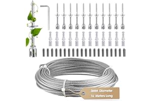 Hlieeosfcn Plante Grimpante Cadre Support Treillis Plantes Grimpantes, 16 Mètres Corde en Acier Inoxydable, Kit De Fixation Treillis Fil Jardin Maison