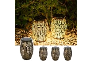 JOYCREATOR LED Solarlaterne für Außen 4 Stück, Metall Solar Laternen für Draußen Hängend Vintage, IP65 Wasserdicht Solarlampen für Außen Garten für Outdoor Veranda Tisch Patio Weihnachten Geschenke