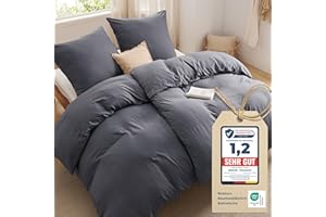 ‎BEDSURE BEDSURE Bettwäsche 135x200 4teilig Bettbezug - Weiche Baumwollähnlich Bettwäsche-Set 135 x 200 cm 2er Set mit 2 Kissenbezüge 80x80 cm, ÖKO-TEX Deckenbezug Bedding Anthrazit Grau mit Reißverschluss