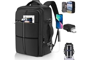 KKNE Mochila Cabina, Mochila Grande, Mochila Viaje Cabina Avion, Mochila 40x30x20cm, Mochila Business Expansible, con Compartimento para Zapatos,Con puerto de carga USB,Negro