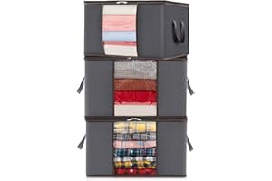 Lifewit 3 pezzi Scatole per Vestiti, Contenitori Organizer armadio per Piumoni, Scatola trasloco, Buste Pieghevole per Indumenti, Coperte, Biancheria da Letto, Grigio