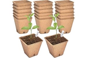 gueche Pots Biodégradables, Lot de 60 Pots de semis en Fibre biodégradable de 6 cm avec 60 étiquettes de Plantes, Godets Semis Plantes Biodégradables, Fleurs, Pots de semences pour Jardin