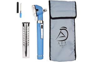 ADS MEDI CARE ADS Medicare Mini Otoscope ENT Optical Fibre LED Illumination Medical Diagnostic Examination CE Approved with Complimentary Ear Cleaner & Spare Bulb (Cyan)
