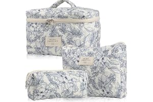 Aucuu Grande Trousse de Maquillage, Lot de 3 Trousse de Toilette Femme Voyage en Coton, Trousses de Toilette Femme Voyage, Motif Floral Grand Capacité Trousses de Toilette pour Fille Femmes