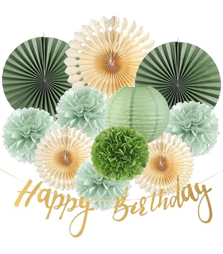 Arvoni 15-tlg. Pompons Deko Set Dunkelgrün - Papier Girlanden Für Partys