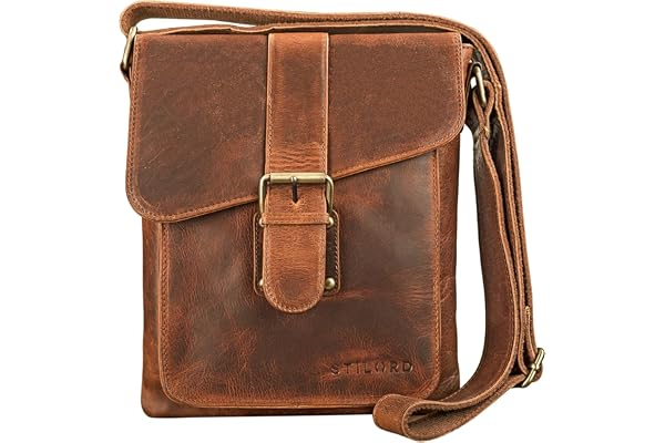 STILORD Mattia Petit Sac Bandoulière Homme Cuir Véritable – Sac Messenger Vintage pour Tablette 10,1" & iPad 9,7" – Sacoche en Cuir Couleur:Kara - Cognac