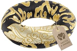 AVANDA Cuscino per ciotola da canto a forma di anello per una posizione sicura della vostra ciotola da canto (fino a Ø 20 cm) e un suono più intenso, artigianato tradizionale, nero-oro