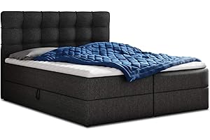 ‎SOFNET Sofnet Boxspringbett Best mit 2 Bettkästen, Doppelbett mit Bonell-Matratze und Topper, Polsterbett, Bett, Bettgestell, Stilvoll, Schlafzimmer (Schwarz (Inari 100), 180 x 200 cm)