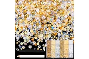 NACHLYNN 10000 Pcs Rhinestones and Pearls 3-8mm Half Pearl Bead Resin Rhinestones Kits Comes with Jewelry Pen and Tweezers Suitable for Nail Art Clothing Handmade DIY Decoration (Champagne)