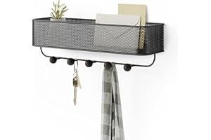 Umbra Estique Tableau à clés avec porte-courrier multifonction Organiseur mural avec 5 crochets, Noir/Noyer