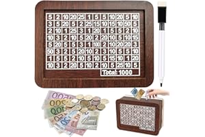 ZZRSYJ Caja de Ahorros de Madera, Hucha con Contador y Objetivo de Ahorro, Hucha Madera Reutilizable con Bolígrafo, Ayuda a los Niños a Ahorrar el Hábito