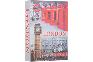 TISSTING Coffre-fort de Livre de Pages Réelles avec 2 Clés, 22 x 15 x 4,5 cm London Livre Coffre-Fort en MéTal avec Serrure à Clé pour L'Argent et Les Bijoux