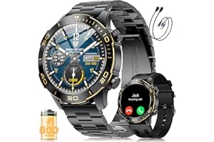 LIGE Reloj Inteligente Hombre, 1.43" AMOLED Smartwatch con 24/7 Frecuencia Cardíaca, SpO2, Duración del Sueño, A Prueba de Agua IP68, 170+ Deportes, 300+ Esfera, Caja Negra con Indicios Dorado