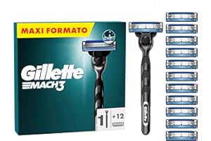Gillette Mach3 Regolabarba Uomo, Lame Rasoio a Mano Libera, 1 Manico e 12 Lamette da Barba da 3 Lame, Facile Risciacquo, con Gel Lubrificante, Fino a 15 Rasature con 1 Testina azzurro