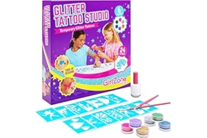 GirlZone Cadeau Fille - Tatouage Paillette Enfant - Tatouage Temporaire - Kit De 33 Pièces - Inclut 24 Pochoirs - Tatouage Ephémère Enfant 4 5 6 7 8 9 10 11 Ans