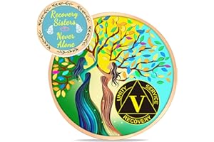 LParkin 5 Year Sobriety Coin for Women, Recovery Sisters AA Medallion, Tree of Life AA Coin, 5 Year AA Chip, Sobriety Gifts for Women, Alcoholics Anonymous Anniversary Token