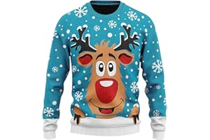 JABIDOOS Weihnachtspullover Herren Damen Rudolf Das Rentier Lustiger Hässlicher Ugly Christmas Sweater - Männer Weihnachtspulli Strick Pullover Sweatshirts Christmas Bekleidung