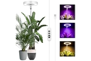 Ainiv Lámpara de Plantas, 72 LED Luz de Crecimiento de Espectro Completo con base, 180° Grow Light con Temporizador Automático 3H/9H/12H y 9 de Brillo, Altura Ajustable, para Plantas Pequeñas