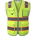 JKSafety 9 Pockets Class 2 High Visibility Zipper Front Safety Vest With Reflective Strips,Meets ANSI/ISEA Standards