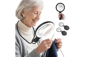 LIGHTSWIM Szkło powiększające do noszenia na szyi ze światłem do bliskiej pracy, 138 mm, 5 x ręczna lupa do czytania książek, w zestawie 2 x ulepszone 10 x małe okulary powiększające z osłoną ochronną, idealne