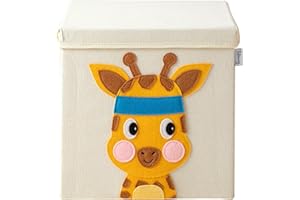 Lifeney children's storage box with lid, cute toy box storage, boxes for nursery, storage box, foldable toy storage basket, children Beige Giraffe
